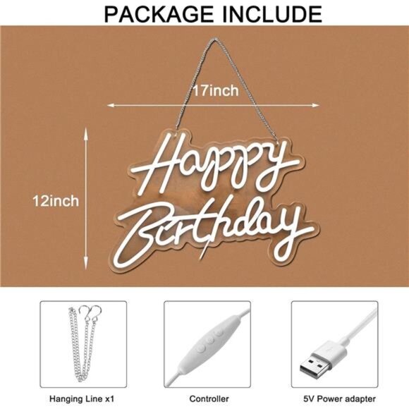 Happy Birthday Neon Sign for Wall Decor, with Dimmable Switch, Reusable Neon - Picture 6 of 7